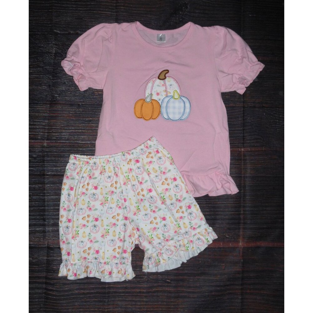 Boutique Pumpkin Shirt & Shorts Girls Outfit Set